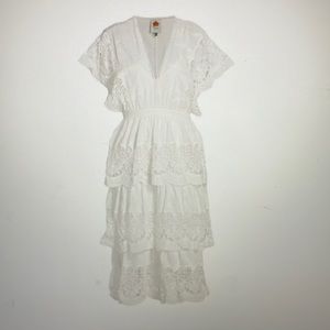 Farm Rio Richelier Embroidered Midi Dress